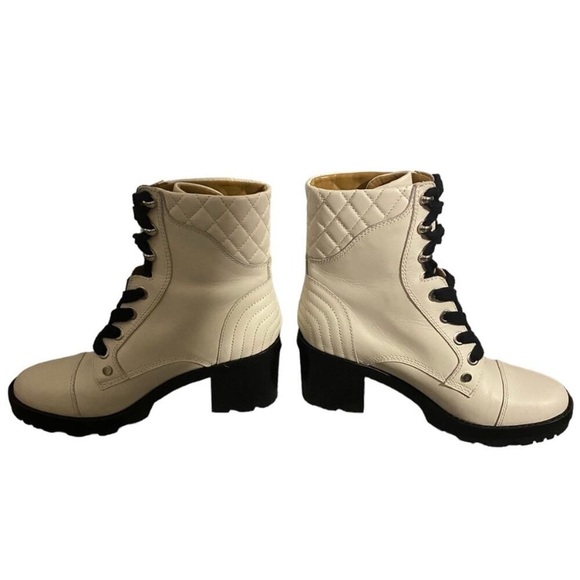 Marc Fisher Leather Combat Boots In Ivory Wyomi Style - Picture 8 of 11